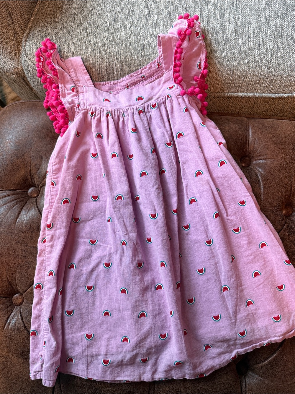 Cat & Jack Pink Watermelon Print Pom-Sleeve Sundress
